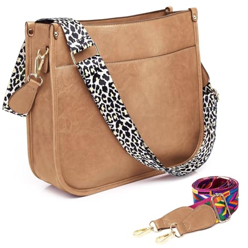 Image of AUYOCO Vegan Leather Crossbody Bags for Women, Crossbody Purse with Guitar Strap Zipped Pockets Handbag Shoulder Bag