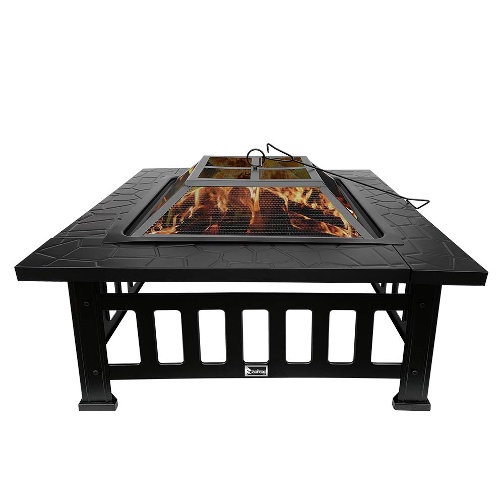 Buy 32in Square Metal Fire Pit Table Firepit Stove Wood Burning Firepit