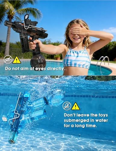 CreatiMachi Electric Water Gun 2 Pack,Rechargeable,Automatic SMG Squirt Watergun,Outdoor Toy,Summer Battle Game Childs Gift,Long Range,Super Powerful LED Blaster Electric Water Guns for Adults Kids - 4