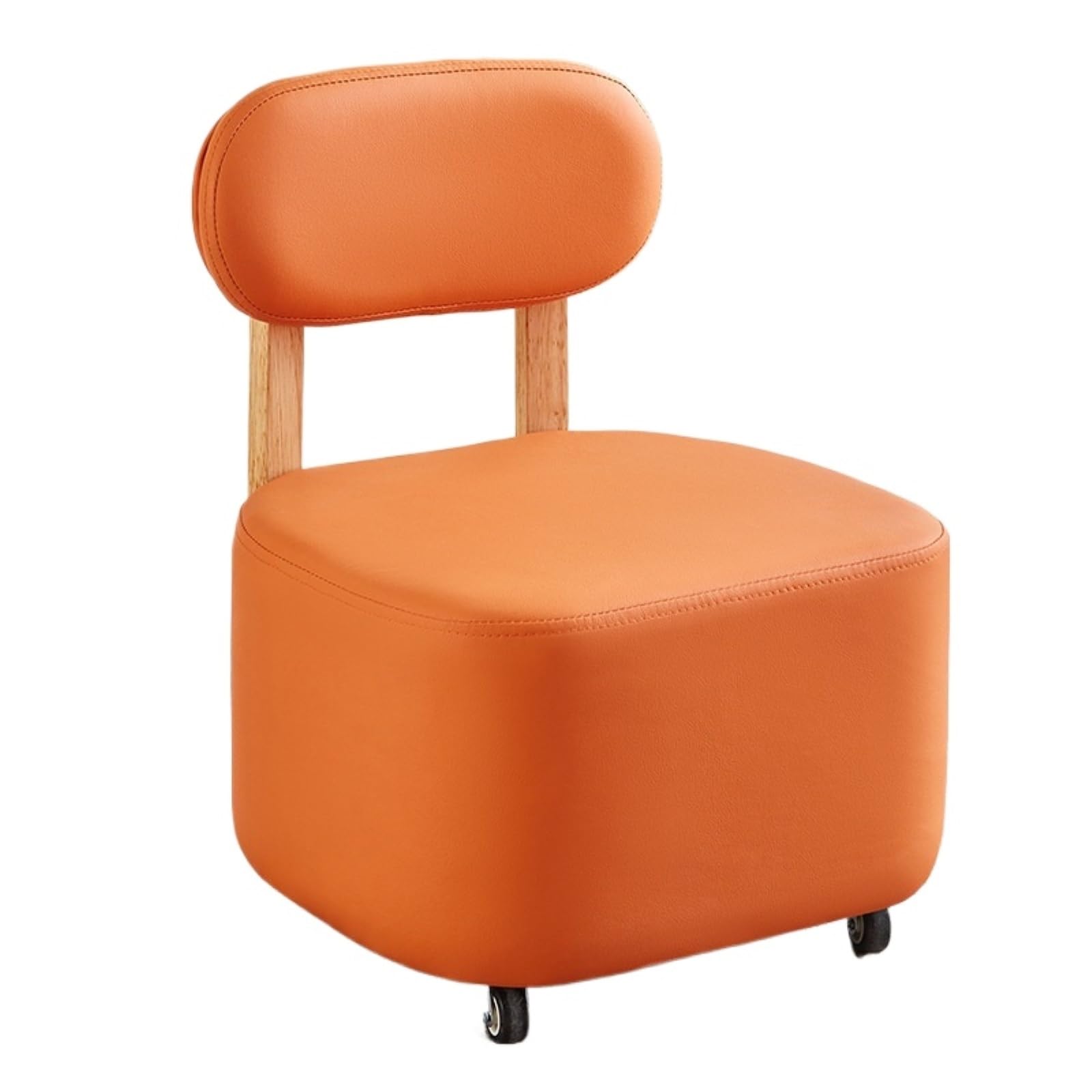 Podnóżek Podnóżek Na Kółkach, Oparcie, Skóra PU, Rama Z Litego Drewna, Wielofunkcyjny Do Salonu(Oranje)
