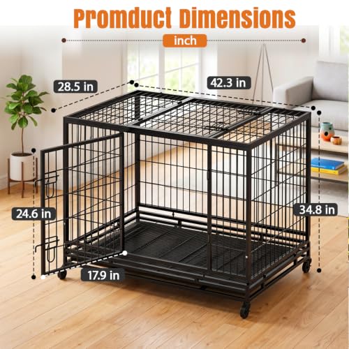 Image of Dog Crate Cage for Large Dogs Heavy Duty 48 /42 /36Inches Dog Kennel Pet Playpen for Training Indoor Outdoor with Plastic Tray Double Doors & Locks Design (42 inch)