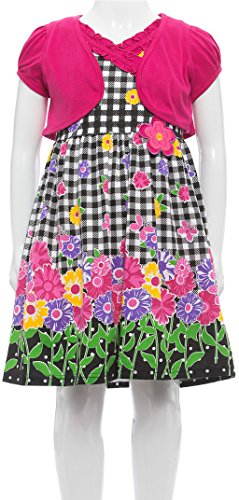 Image of ToBeInStyle Girls Two Piece Short Sleeve Dress and Matching Bolero Crop Cardigan Assorted Prints Cotton Blend Summer Outfit