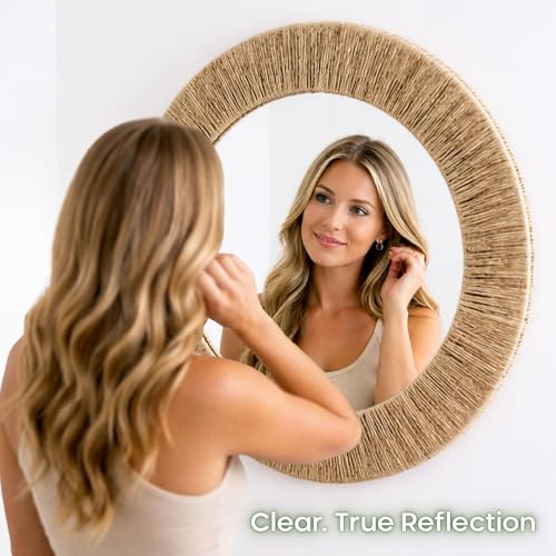 Chi An Home 24 Inch Jute Mirror, Large Coastal Boho Round Mirror with Rustic Natural Jute Frame, Farmhouse Wall Decor Accent Handwoven for Bathroom, Bedroom, Living Room, or Entryway - Image 2