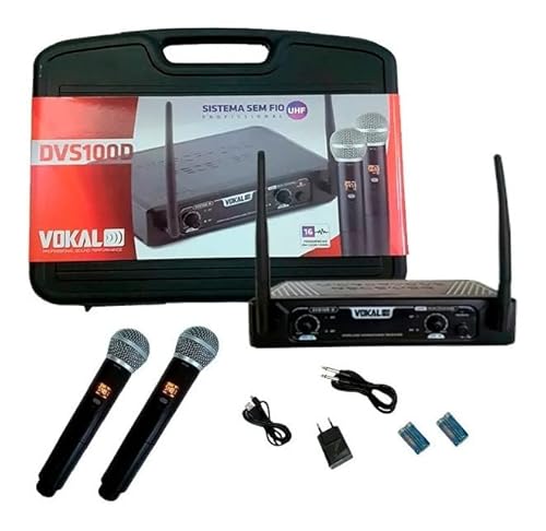 Microfone Sem Fio Vokal Dvs100 Dm Duplo Mão