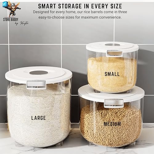 Image of KAYTOS Rice Storage Container | Air Tight Transparent Bpa Free Plastic Containers | Dal Pulses Cereal & Flour Airtight Lock Dispenser Box | Large & Big Size Modular Home Organizer (Small - Barrel)