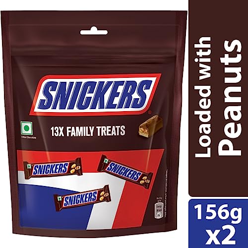 Image of Snickers Family Treats Peanut Filled Chocolate Pouch, 2 X 168 Gm - 336 Gm