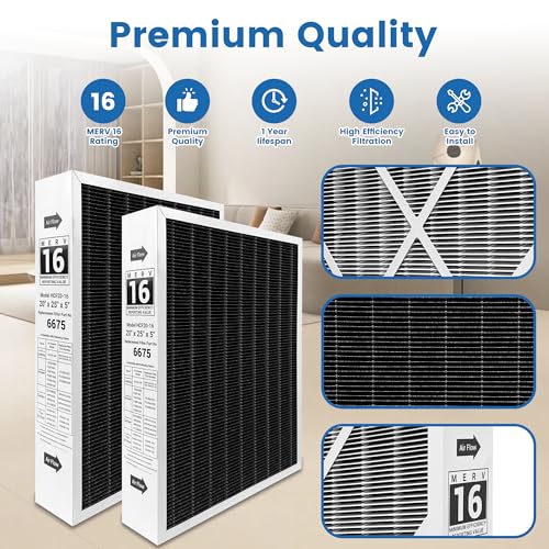 2 Pack X6675 MERV 16 Air Filter, 20x25x5 Efficient Furnace Filter Compatible with Lennox X6675 and Lenxox HCC20-28 Furnace HVAC System, Part Number HCF20-16&HCF20-10 by KEYINGXUAN - Used condition - Image 7