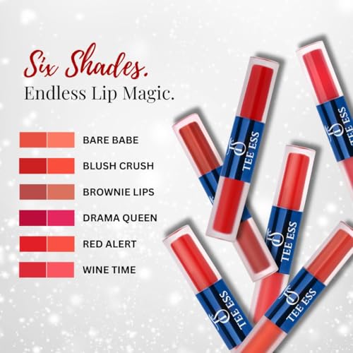 Image of Tee Ess Duo Lips 2-in-1 | Lip Gloss & Matte Cream Mousse Liquid Lipstick | High Shine Gloss + Soft Matte Finish | Long-Lasting, Lightweight & Non-Sticky | 5ml Sticky (RED ALERT)