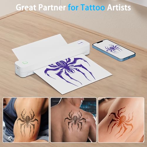 Tattoo Stencil Printer, Wireless-Bluetooth-Thermal Tattoo Transfer Machine, Wireless Portable Tattoo Printer, Compatible with Android, iOS, Windows, MacOS, ChromeOS, Mobile & PC (White)