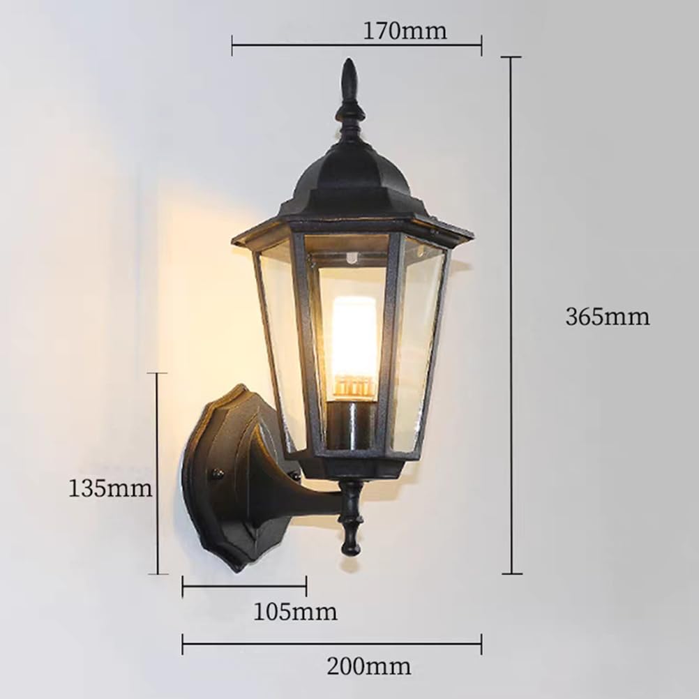 Lampa ogrodowa ścienna E27, lampa zewnętrzna aluminiowa IP65 wodoodporna, lampa ścienna w stylu vintage, nierdzewna, oświetlenie zewnętrzne, ściana domu ze szklanym kloszem do dekoracji willi, lampa