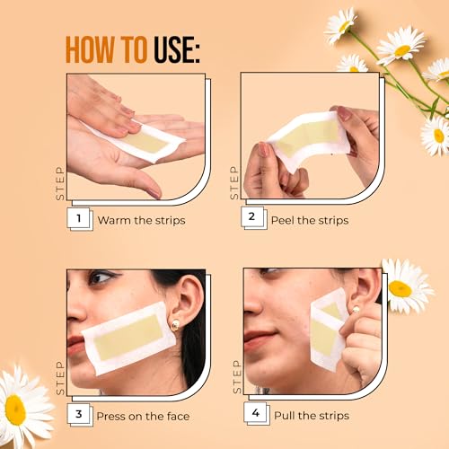 Image of Hilary Rhoda Women One Go Facial Wax Strips | Chamomile Extract | Ready-to-Use for Upper Lip, Chin & Cheeks | Hair Removal Strips with 2 Wipes | Painless, Quick & Gentle Waxing | 20 Strips