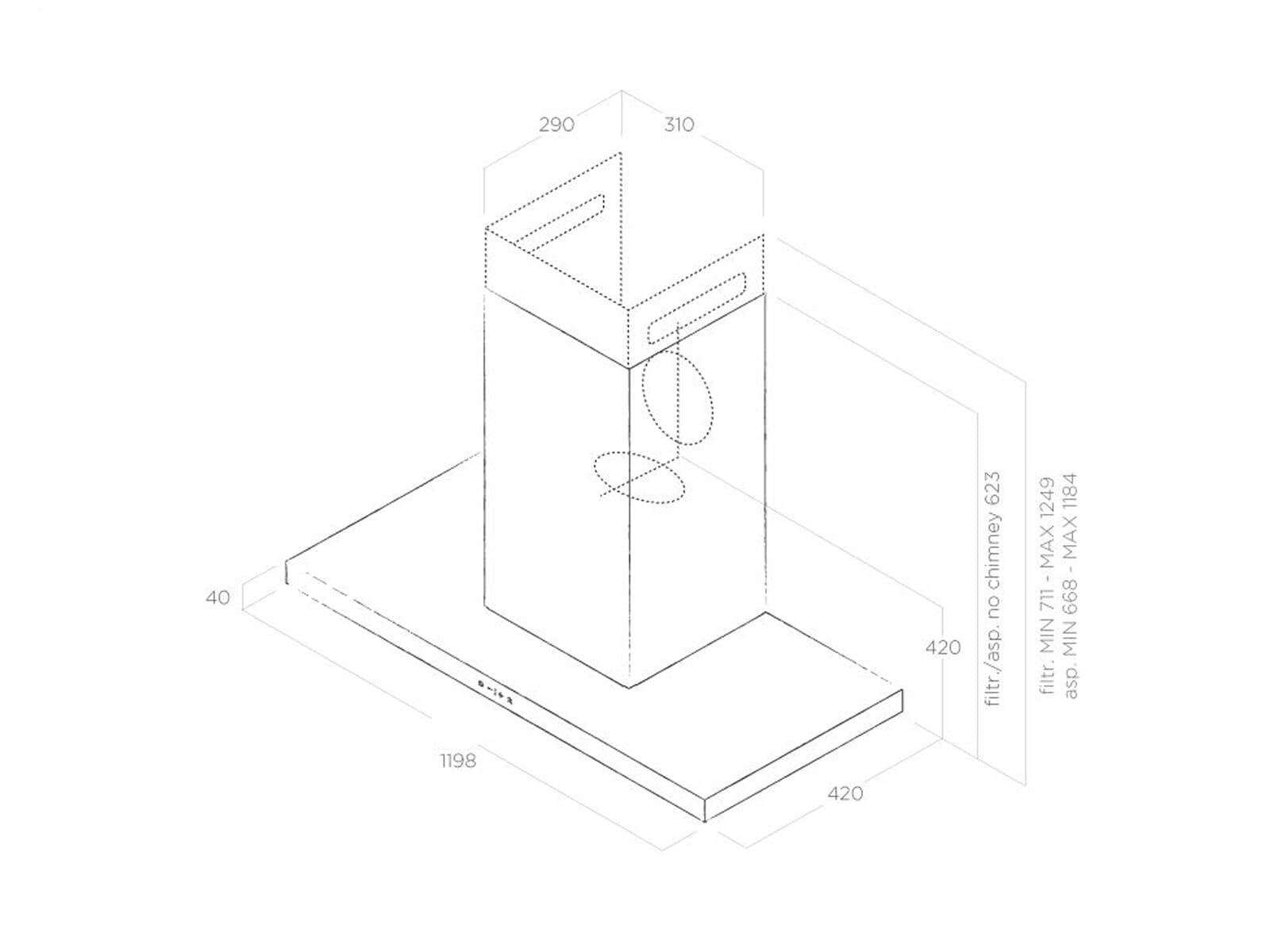 Elica Cappa aspirante sottile 120 120 cm in acciaio inox per ventilazione canalizzata/ricircolo