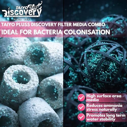 Image of Taiyo Pluss Discovery Filter Media Combo - 50 pcs Bio Balls + 500 g Ceramic Rings + 500 g Activated Carbon + Free NET Bags | 3 in 1 Bio Sponge Media for Clear Water & Healthy Aquarium Fish Tank