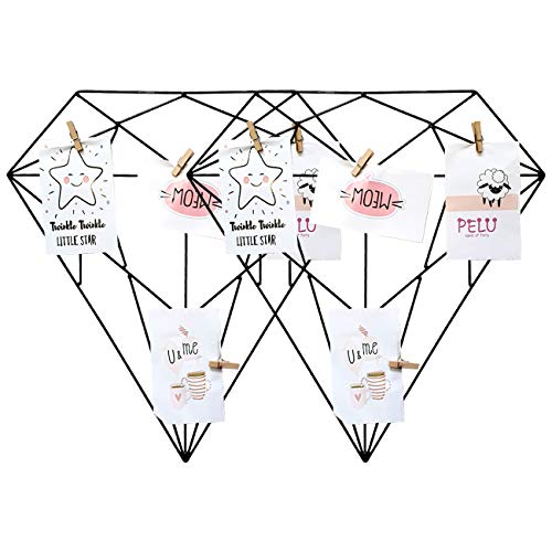 Image of Art Street Diamond Shape DIY Metal Photo grid wall for photo hanging, wall decoration and display (size- 42 x 40 cm) -Photo clips included- Pack of 2