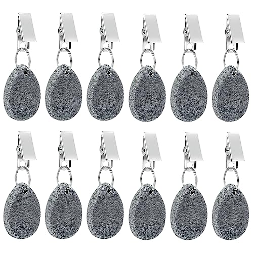 12Pcs Tablecloth Weights, Tablecloth Weights Hangers Heavy Duty Tablecloth Pendants Gray Teardrop Table Cover Weights Hangers Tablecloth Pendants with Clips for Picnic Wedding Tables Decor