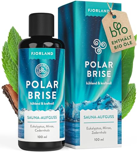 Fjorland Polarbrise BIO Saunaaufguss Eukalyptus, Minze, Cedernholz 100 ml - Natürlicher Saunaduft mit ätherischen Ölen - Sauna Aufgussmittel extra hochdosiert