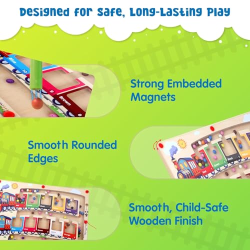 Image of Spartan Kids 3 in 1 Train Magnetic Maze Wooden Learning Toy, Magnetic Color Sorting Board and Colour Sorting Set for Counting, Fine Motor Skills and Preschool Fun