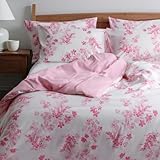 LERUUM Housse de Couette 220x240 Coton Réversible Fleurie Rayée – Parure de Lit 220x240 Adulte Housse Couette Rose Taie Oreiller Coton 65x65