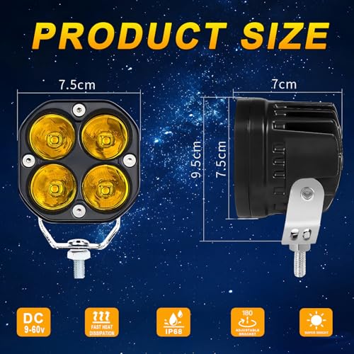 WELLIT LED Work Light 2 x 40 W 3 Inch LED Floodlight 12V 24V Yellow Square Extra Spotlight Fog Lights Offroad for Car Tractor Motorcycle Fishing Lights (5 x 7 cm - Image 2