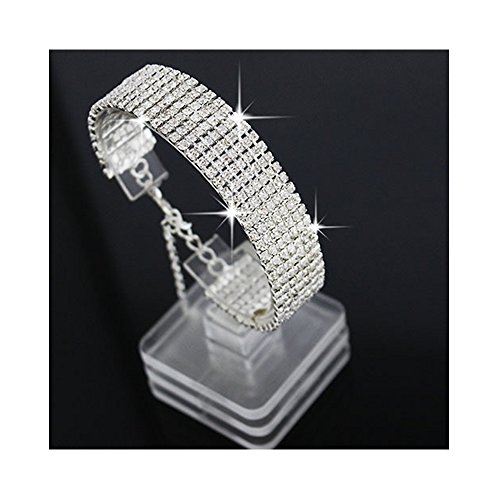 Yinli Charm Rhinestone Crystal Adjustable Bracelet Bangle Fashion Bridesmaid Bridal Jewelry Silver Plated (Silver) #TOP1