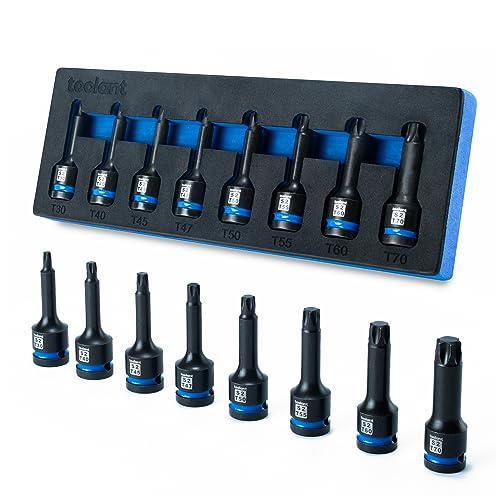 Image of toolant Impact Torx Bit Socket Set 8pcs(T30-T70),1 /2 inch S2 Steel Air Drive Star Sockets, High Impact Bits,Professional Mechanic & Automotive Repair Socket Set