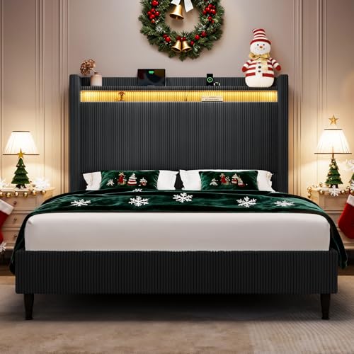 King Size Bed Frame with Tall Headboard, 55.3
