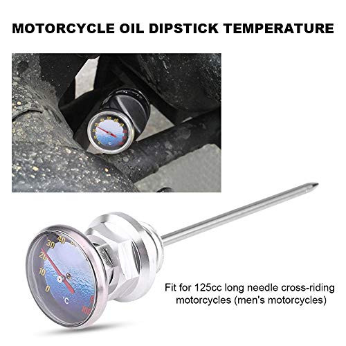 Jauge d'Huile de Moto, Keenso Jauge de Niveau d'Huile avec le Thermomètre pour Moto en Alliage d'Aluminium (Silver)