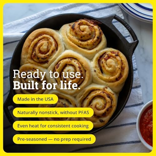 Image of Lodge Seasoned Cast Iron Baker's Skillet - Heavy Duty Baking Pan with Dual Handles - Oven Ready Cast Iron Bakeware for Desserts, Roasting & Baking - 10.25 Inches