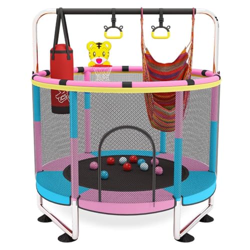 Image of StarAndDaisy 55 inch Trampoline for Kids at Home with Safety Net /Indoor & Outdoor Trampoline / 120KG Loading Capacity with Stainless Steel Frame & Legs (Pink Blue)