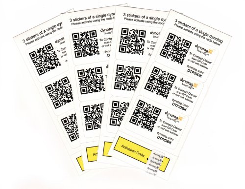 Dynotag® Web Enabled Smart Property Stickers w. DynoIQ™ & Lifetime Recovery Service. Set of 12 (3 Stickers Each of 4 dynotags)