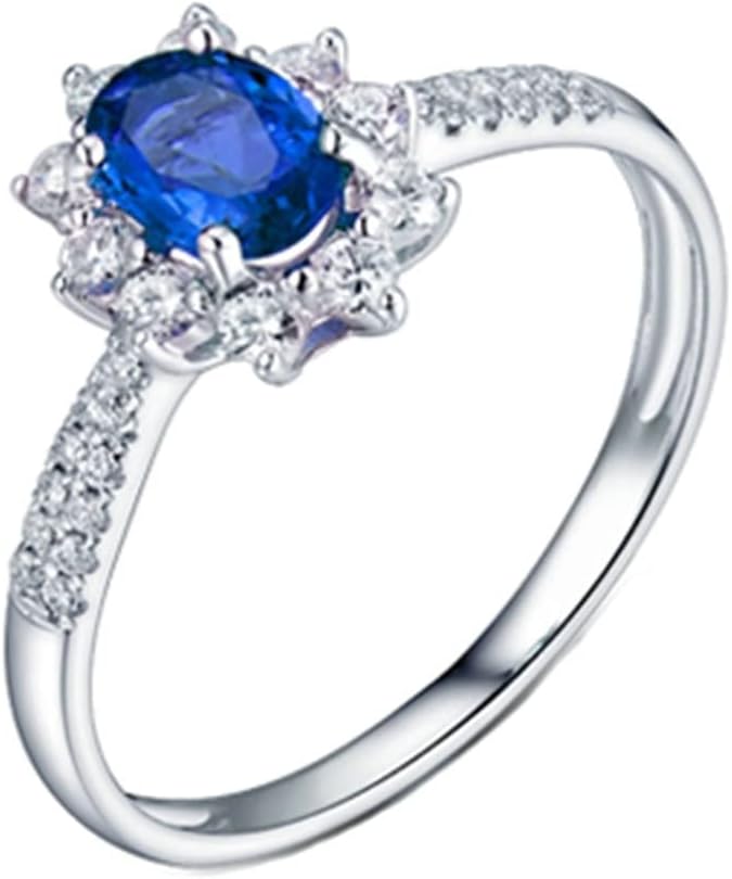 Engagement Ring 18K White Gold, Ring Jewelry 0.85ct Oval Sapphire with 0.26ct Diamond Jewelry Ring Promise Gifts for Women