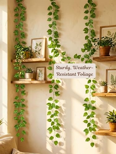 Image of Bombay Greens Artificial Money Plant Vine | Realistic Money Plant Creeper for Wall Hanging, Door, Balcony & Home Office Decor | Artificial Green Hanging Vines for Decoration & Festival - Set of 6
