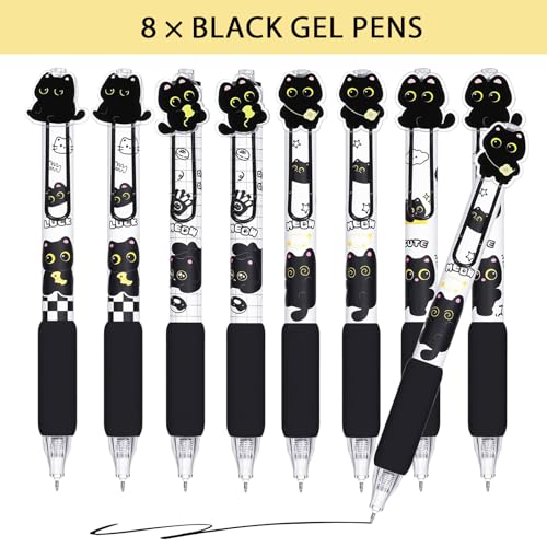 Set de 16 bolígrafos y notas adhesivas con diseño de gato negro miniatura 2