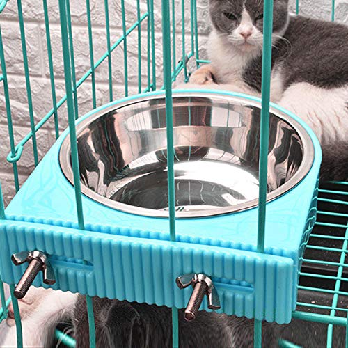 MOACC Futternapf für Käfige Pet Hanging Abnehmbare Käfig Edelstahl Lebensmittel Wasser Blau Schalen für Hunde Katzen Kleine Tiere