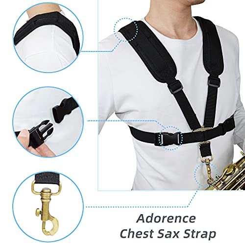 adorence saxophone harness strap padded shoulder amp chest sax strap for baritone tenor and alto saxophones ideal for regular beginners medium