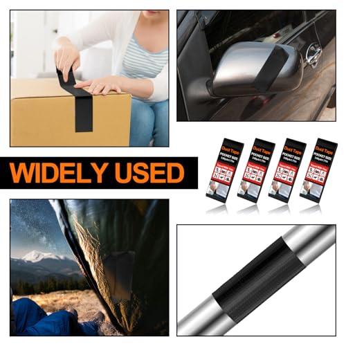 Image of 4 Pack 1.77 in x 10 ft Travel Duct Tape Mini Pocket Size Flat Roll Flexible Heavy Duty Waterproof Tear by Hand for Repair Outdoor Emergency Gear EDC DIY Craft Camping Hiking (Black)