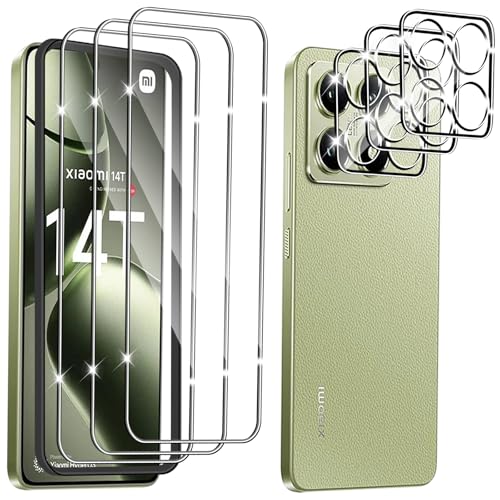 Hengnewro für Xiaomi 14T für Panzerglas mit Kamera Schutzfolie 3 Stücke Panzer Schutz Glas Mit 3 Stück Kameraschutz 9H Härte Panzer Anti-Kratzen HD Glas Folie mit Rahmen Positionierhilfe