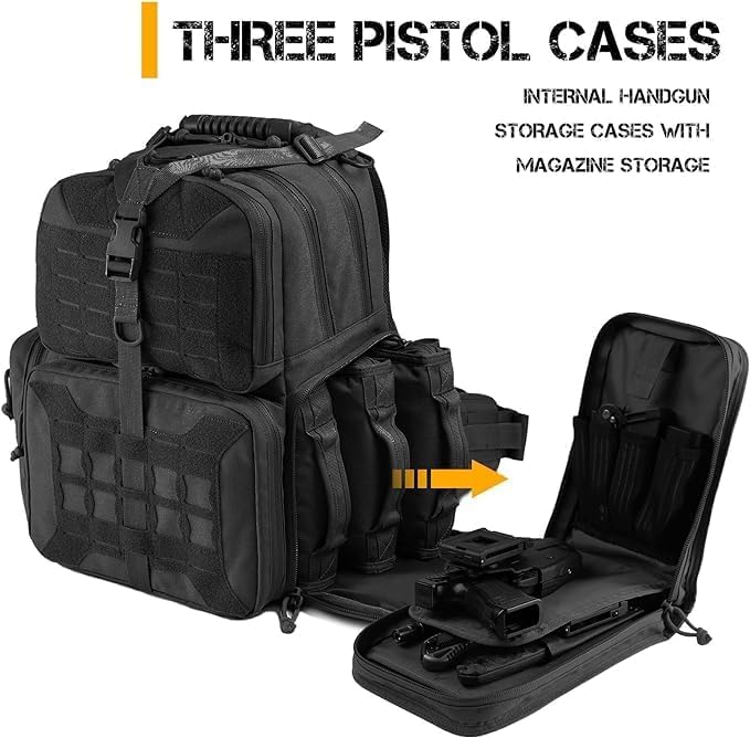 VOTAGOO Tactical Range Rucksack, für 3 Pistolen Tragetaschen für Jagdschießen Black