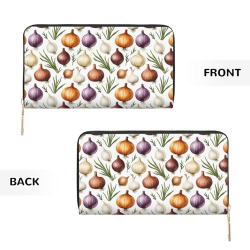 Onion Print Wallet Women Men, Long PU Leather Wallets for Women, Cute Womens Travel Wallet Purse Pouch with Zipper Pocket2