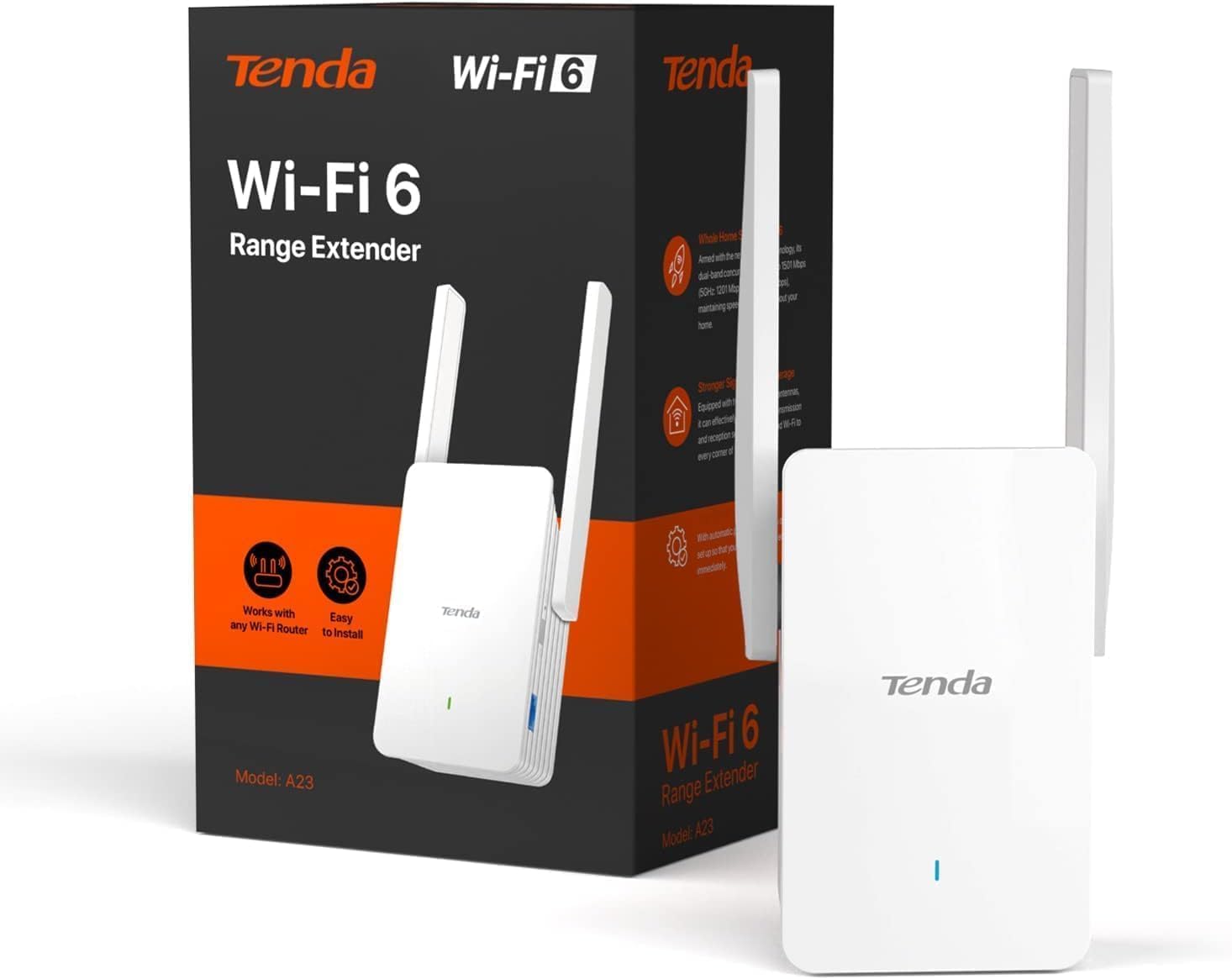 Tenda Ripetitore WiFi 6 A23, Amplificatore Dual Band AX1500, WiFi Extender, Access Point, Porta Gigabit Ethernet, Compatibile con Tutti i Box Internet, Facile Installazione