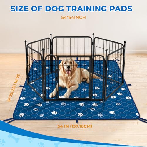 Image of Fostanfly Washable Pee Pads for Dogs, 2 Pack Large 54 inchx54 inch Ultra-Absorbent and Leak-Proof Non-Slip Reusable Potty Training Pads for Dogs, Puppy & Cats of Add 8 Lanyards-Blue