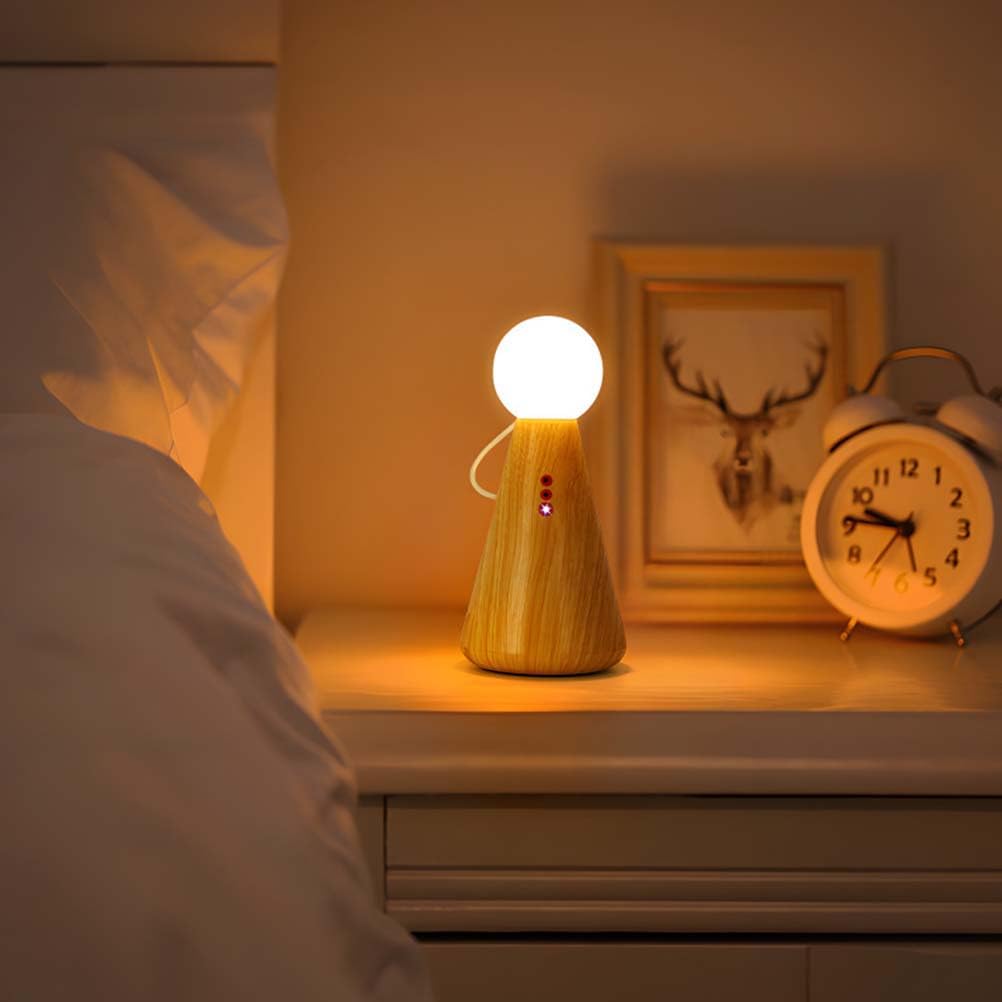Lámpara de mesita de Noche de Madera con Forma de muñeca, Recargable con imán, Bola Creativa, Pantalla acrílica, luz Nocturna para Dormitorio Infantil, Carga USB