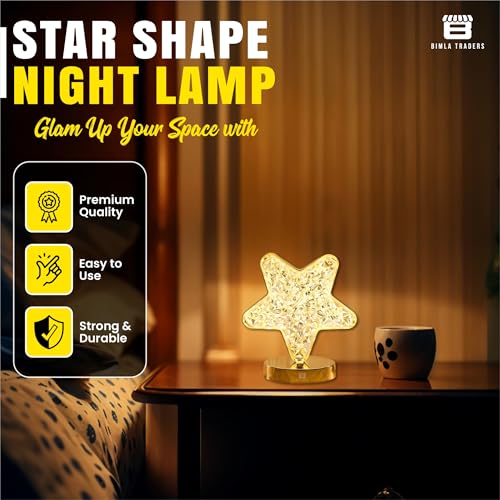 Image of CRAE 3D Star Desk Lamp | Cute Decorative Table Lamp | Acrylic Metal Bedside | Night Light for Living Room, Bedroom, Dining Party | (Star)