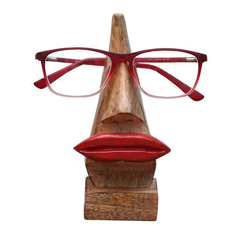 Khandekar (With Device Of K) Blue/Light Khandekar Wooden Spectacle Holder Stand | Handmade Eyeglass Holder Display | Wooden Nose Shape Glasses Stand For Desk, Office, Bedroom & Home Décor | Eyewear Organizer Gift - 16.5 Cm