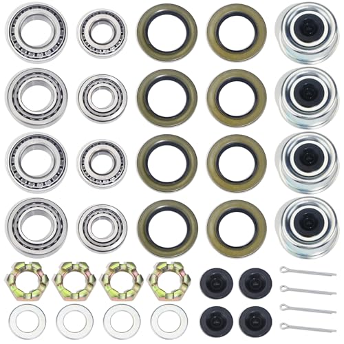 GREPSPUD 4Sets 25580 14125A Trailer Axle Hub Bearings Kit with 21333TB/10-10 22333TB/10-36 Grease Seals 2.72 Dust Caps Cotter Pins Spindle Nuts & Washers for 7000 lbs Trailer #D42 Tapered Spindle