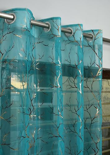 Image of Homefab India Multi Foil Transparent Sheer Curtain - 5 X 4 Feet, Window Curtains, Aqua Blue, Pack of 2 Pieces