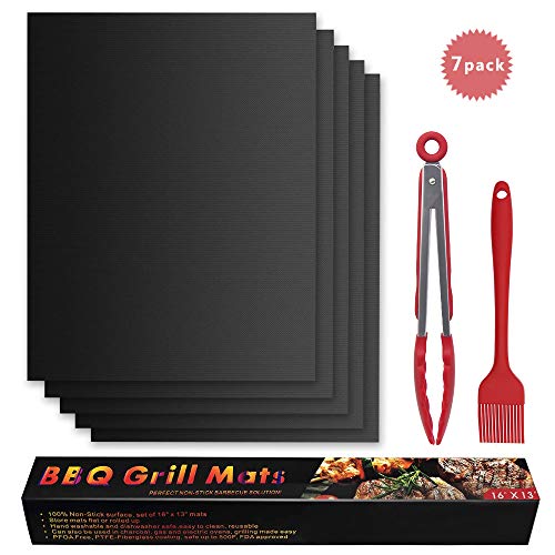 Aiooy Tapis de Barbecue, Cuisson Mats, Tapis BBQ Barbecue Plaque, Feuilles Réutilisable de BBQ Anti-adhérent pour Barbecue gaz Charbon (Noir)