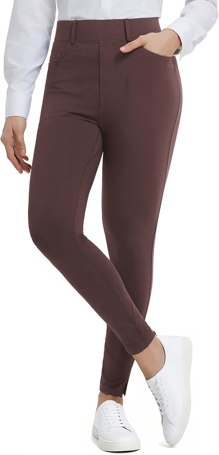 baleaf Womens Skinny Dress Pants Stretch Petite Yoga Work Pants Pull On Dressy Leggings with Zipper Pockets 7/8 Ankle