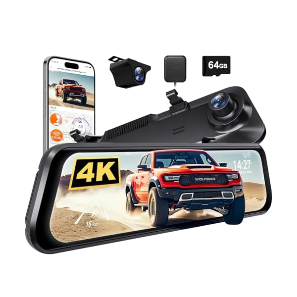 WOLFBOX G850 PRO 4K Mirror Dash Cam with ADAS and BSD, Smart Rear View Mirror with 5.8GHz WiFi, Voice Control, 12 inches Rear View Mirror Camera Includes 64GB Card, GPS, G-Sensor, Loop Recording
