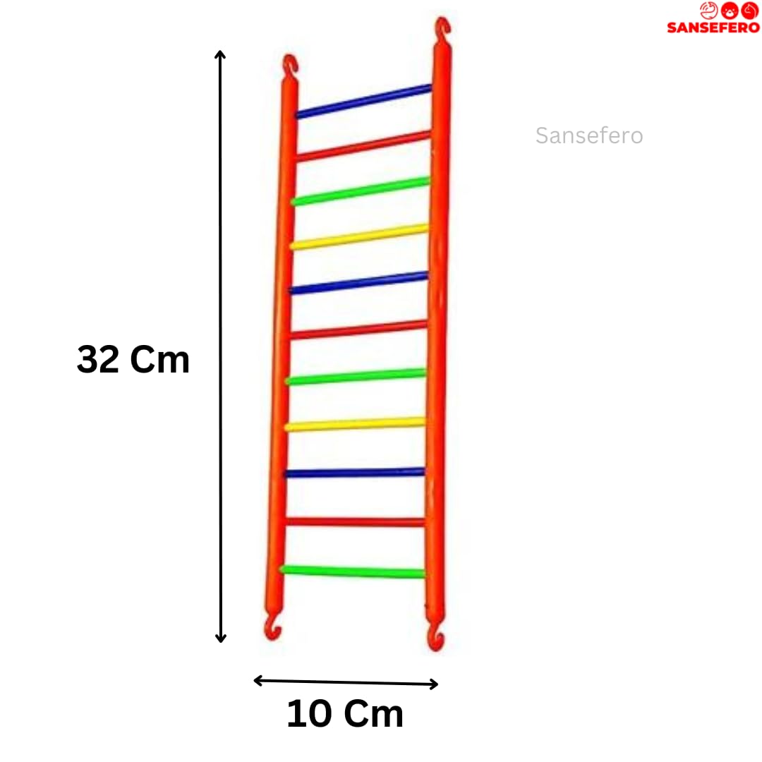 Premier Plants Toy Ladder perches, Hanging Swings Birds Cage Accessories for Small and Medium Parrots for Lovebirds, Cockatiels etc with11 Steps Ladder and 2 Round Swings (Multicolor) 1